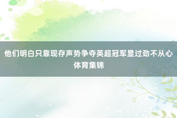 他们明白只靠现存声势争夺英超冠军显过劲不从心体育集锦